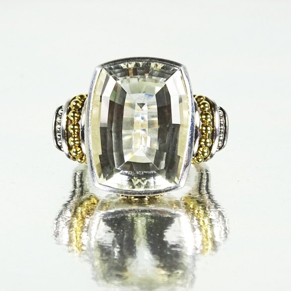 Sterling Silver 18K Yellow Gold White Topaz Ring Size 7 - Picture 6 of 11